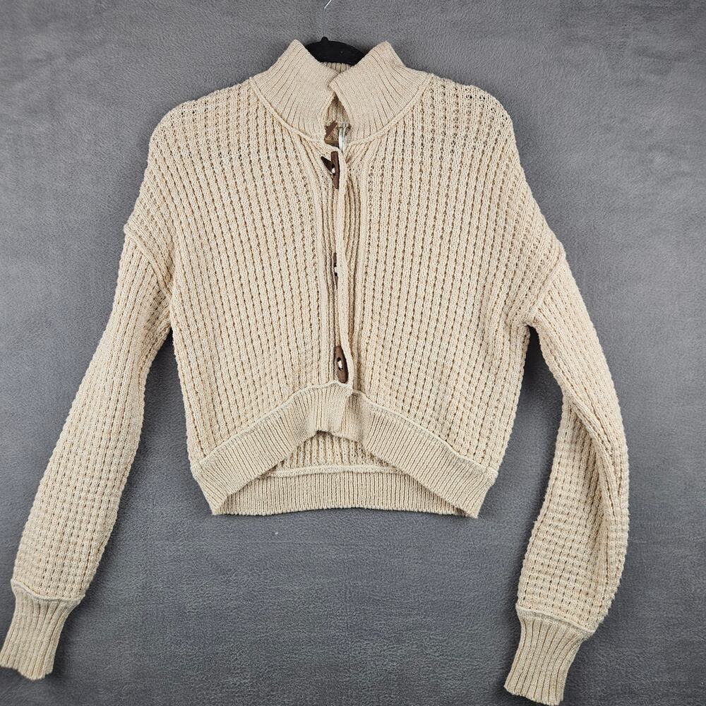 Free People Chunky Knit Cropped Cardigan Toggle Sweater Boho Cottagecore XS